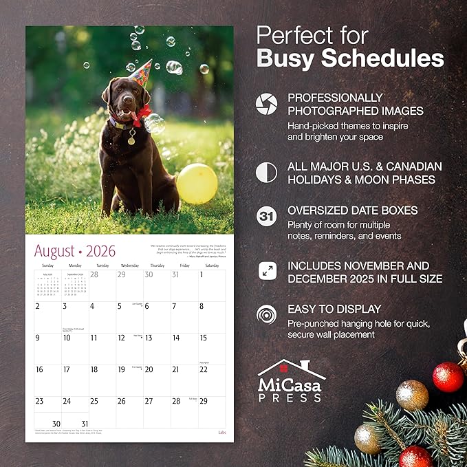 MICASA PRESS Labs 2026 Wall Calendar 12 Month | 12" x 24" Open | Thick & Sturdy Paper | Holiday Gift | Cute Labrador Retriever Puppy Dog Calendar 2026