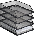 Hicarer 4 Pcs Black Metal Letter Tray Stackable Desk Tray Single Wire Mesh Organizer Front Load File Paper Holder for Desktop Office Home School Classroom (12.8 x 9.84 Inch)
