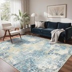 GENIMO Washable Area Rugs for Living Room, 8x10 Modern Non Slip Rugs, Low Pile Lightweight Soft Print Rug for Bedroom, Dining Room, Home Office, Washed Orange Blue