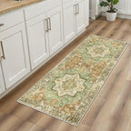 GENIMO 2x5 Runner Rugs for Hallway, Machine Washable Non Slip Vintage Rugs, Low Pile Lightweight Soft Print Rug for enrtyway, Corridor, Home, Office, Kitchen, Muted Green Brown