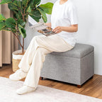 Joveco 24" Linen Storage Ottoman Bench, Rectangle Foot Rest Stool for Living Room, Bedroom, Entryway, Linen Gray
