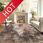 GENIMO Washable Area Rugs for Living Room, 10x14 Vintage Non Slip Rugs, Low Pile Lightweight Soft Print Rug for Bedroom, Dining Room, Home Office, Brown Orange