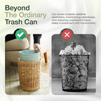 Tidita 2 Gallons Wicker Waste Basket - Water Hyacinth Bathroom Garbage Can with a Lid - Bathroom Trash Can Boho Style - Wicker Trash Can with Lid for Household, Kitchen - Removable Liner, Iron Frame