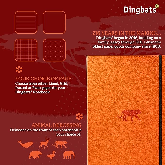 Dingbats* - Wildlife Plain Extra Large A4 Notebook - PU Leather Hardcover Journal for Work, Writing - Pocket, Elastic Closure, Pen Holder, Bookmark