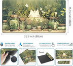 Cute Desk Mat Green Plant Cat Kawaii Sage Mouse Pad Gaming XXL Large Mousepad Extended Desk Matt for Desktop, Laptop Computer Keyboard Mouse Mat for Women Office Decor Accessories 31.5''x15.7''