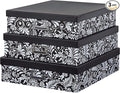 Soul & Lane Modern Botanical Decorative Cardboard Boxes with Lids, Set of 3 Black and White Floral Letter Storage for Documents, Memory Boxes for Keepsakes, Photos, Scrapbooks