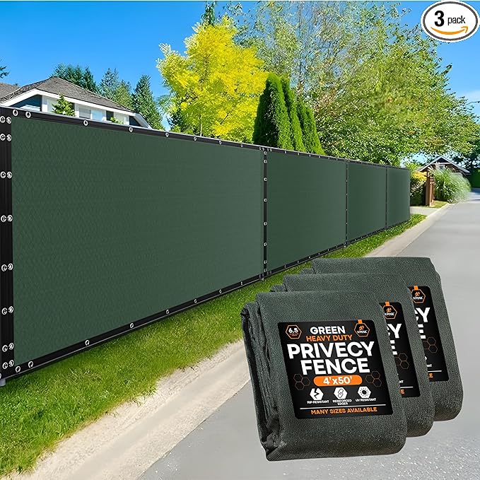 Xpose Safety Privacy Fence Screen 4’ x 50’ (3 Pack) – Heavy Duty Green Mesh with 90% Visibility Block, UV Protection – for Garden, Yard, Nursery, Kennel, Dog Run, Greenhouse