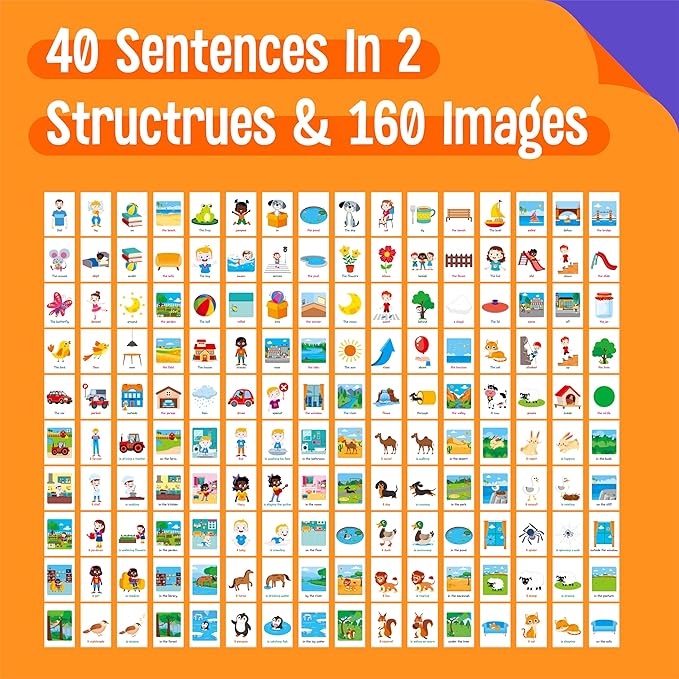 Sentence Flip Charts, 80 Double Sided Cards 40 Sentences, Learn Parts of Speech Who/What/Where Sentence Building Freestanding Flip Chart Educational Tool for Preschool Kindergarten 1st 2nd Grade
