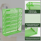 EASEPRES 6 Tier Mesh Hanging Wall File Organizer, Desk Vertical Mail Paper Document Folder Holder Rack with Bottom Tray and Nametag Label for Office Home School, Green