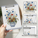 APIILVPQ Floral Clipboard, Vintage Blue Clipboards with Low Profile Clip for Office School Use, Chinoiserie Wooden Clip Boards for Nurses Teachers Students - A09
