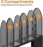 OUTIOE 5-Section Desk File Organizer, Metal Mesh Folder Organizer for Documents, Mail & Office Papers (Black)