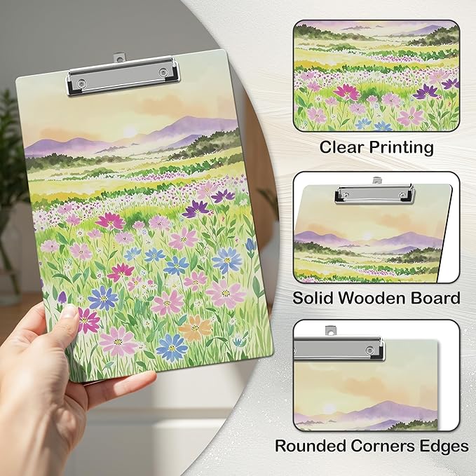 APIILVPQ Wild Flower Clipboard, Colorful Clipboards with Low Profile Clip for Office School Use, Floral Gifts Wooden Clip Boards for Nurses Teachers Students - B06