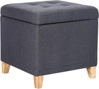 Homebeez Tufted Grainy Linen Fabric Storage Ottoman Square Cube Foot Rest Stool with Flip Top (Dark Gray)
