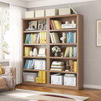 Bevfint 70 in Tall Bookcase, White Bookshelf Open Storage 5-Tier Shelves, 33 inch Wide Floor Standing Indoor Furniture, Book Cases for Home School Library Office Bedroom Kids, Oak 5 Tiers