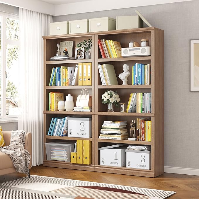Bevfint 70 in Tall Bookcase, White Bookshelf Open Storage 5-Tier Shelves, 33 inch Wide Floor Standing Indoor Furniture, Book Cases for Home School Library Office Bedroom Kids, Oak 5 Tiers