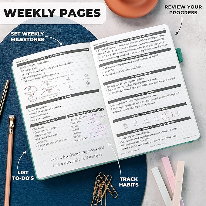 Clever Fox Ultimate Achiever’s Goal Planner - Focus & Productivity 90 Day Journal. Undated Daily Weekly Monthly Planner Organizer & Hourly Schedule Notebook - Hardcover, A5 Size, Turquoise