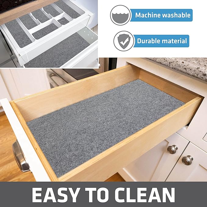 Drymate Premium Luxury Shelf & Drawer Liner, Thick Cushioned Fabric, Non-Adhesive, Absorbent, Waterproof, Slip-Resistant, Liners for Kitchen Cabinets, Cupboards(USA Made)(12”x59”)(24-Pack)(Light Grey)