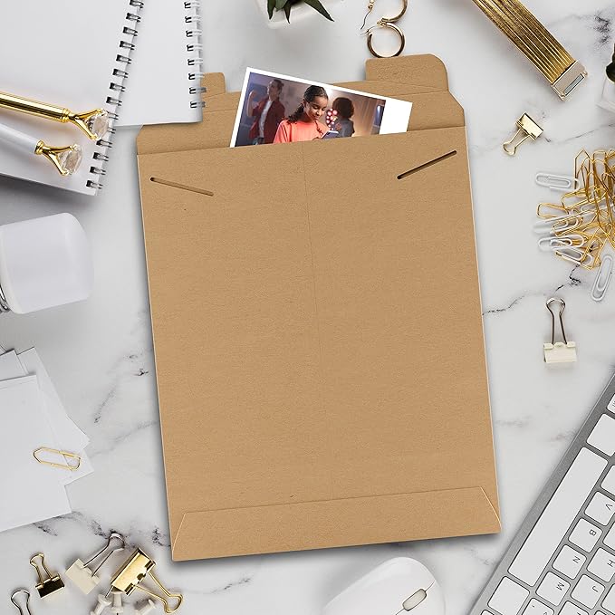 APQ Supply Natural Brown Tab Lock Rigid Mailers, 12.75 x 15 Inch. Pack of 10 Cardboard Envelopes for Photos, Documents. Sturdy Stay Flat Mailers with Tab Lock Closure. Hard Rigid Shipping Envelopes