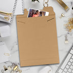 APQ Supply Natural Brown Tab Lock Rigid Mailers, 12.75 x 15 Inch. Pack of 10 Cardboard Envelopes for Photos, Documents. Sturdy Stay Flat Mailers with Tab Lock Closure. Hard Rigid Shipping Envelopes