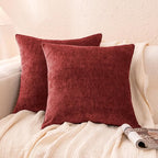 Amazon Basics Chenille Throw Pillow Covers, Home Decor Cushion Cover for Bedroom Living Room Couch Bed, 22" W × 22" L, Burgundy
