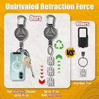 KAHETA Retractable Keychain Heavy Duty Carabiner Badge Holder Clip with Magnetic,Tactical Id Badge Reel with 32'' Steel Retractable Cord,Key Ring,Lobster Claw Clasp and Phone Tethers