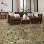 GENIMO 8x10 Area Rugs for Living Room, Machine Washable Non Slip Vintage Rugs, Low Pile Lightweight Chenille Print Rug for Bedroom, Dining Room, Home Office, Bronze Olive