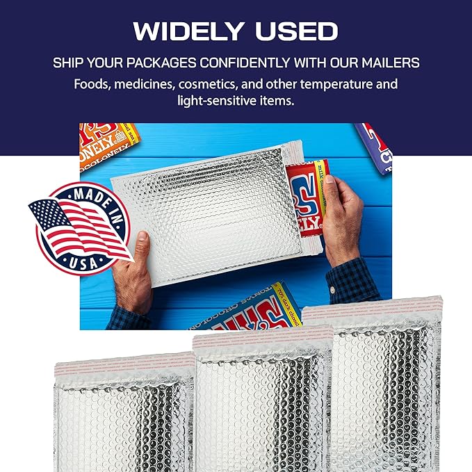 Pacron 200-Pack Insulated Silver Thermal Bubble Mailers 8 x 11 - Waterproof Metallic Foil Self-Sealing Padded Envelopes for Cold Shipping, Perishables, Food, Cosmetics, Pharmaceuticals