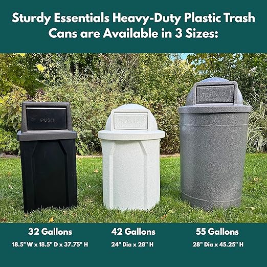 Sturdy Essentials Campus Collection 42 Gallon Slatted Round Heavy-Duty Plastic Commercial Outdoor Trash Can with Push Open Dome Lid and Internal Liner | Great for Schools and Businesses - White