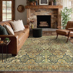GENIMO 3x5 Area Rugs for Living Room, Machine Washable Non Slip Vintage Rugs, Low Pile Lightweight Chenille Print Rug for Bedroom, Dining Room, Home Office, Bronze Olive