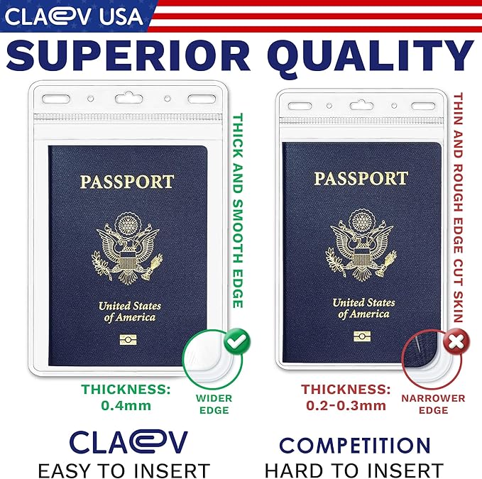 Claev Flexible and Tear Resistant Vertical 4x6 Passport & Card Holders (4x6 Extra Large (XXL), 250 Pack), Clear Zipperless ID Plastic Name Card Badge Holders for Travel, Conferences, Conventions