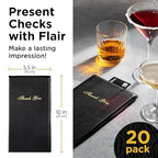 Gold Lion Gear Restaurant Check Presenters - Guest Check Card Holder with Gold Thank You Imprint - 5.5" x 10" Black 20 Pack, Standard Server Book - Waitress Book