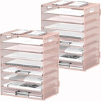 DALTACK 9-Tier Paper Letter Tray Desk Organizer with Handles, Mesh File Holder Organization, Paper Sorter Desk Organizer for Office Home School, Pink 2 Pack