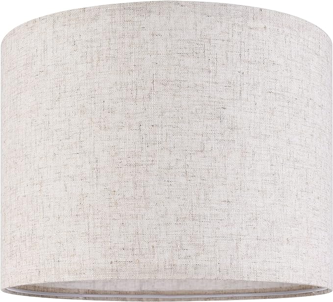 Set of 2 Drum Lampshades for Table, Floor & Bedside Lamps - 13 * 13 * 10 inch, Medium Beige Gray Shades - Natural Fabric Spider Fitter - Modern & Rustic Interiors - By GO&SO Assembly Required