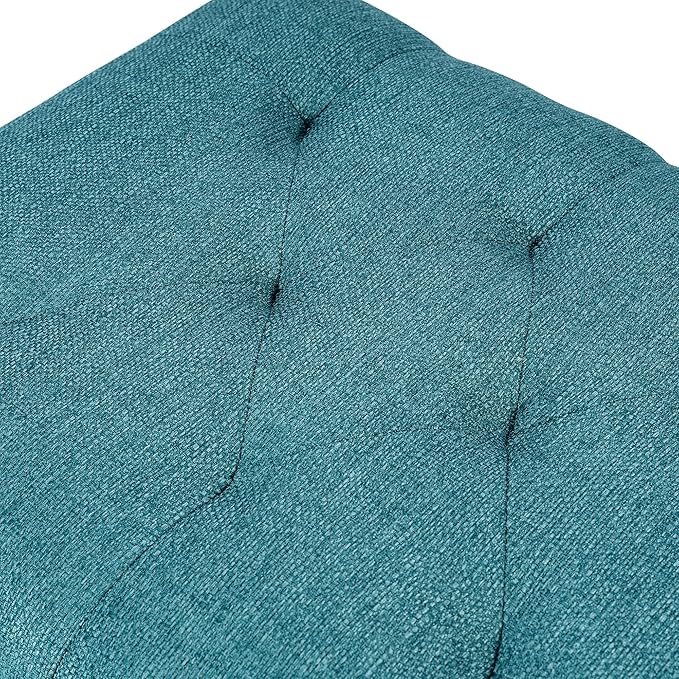 Decent Home 24" Storage Ottoman, Fabric Ottoman Foot Rest Stool with Hinged Lid, Tufted Rectangle Upholstered Footstool, Load Up to 350 lb, for Living Room, Bedroom, Dorm, Teal Blue
