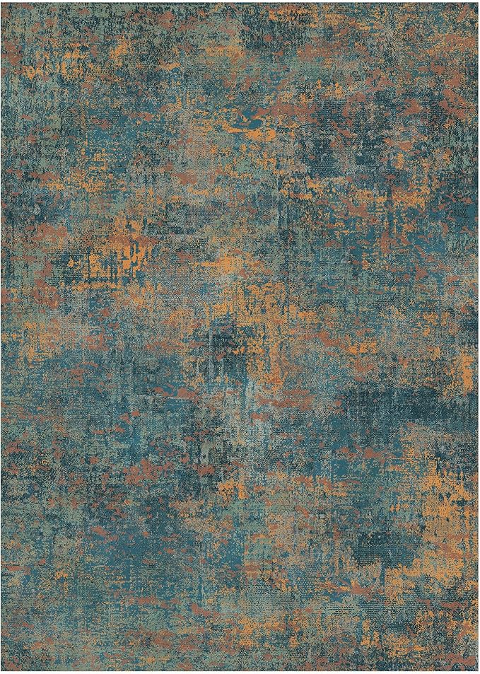 GENIMO Washable Area Rugs for Living Room, 10x14 Vintage Non Slip Rugs, Low Pile Lightweight Soft Print Rug for Bedroom, Dining Room, Home Office, Dark Blue Green