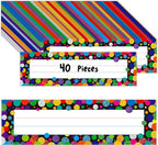 40PCS Traditional Manuscript Name Plates, Confetti Desk Name Tags with Double Sided PET Film Student Name Labels Erasable & Reusable Desk Nameplates for School Classroom Organization (10” x 2.8”)