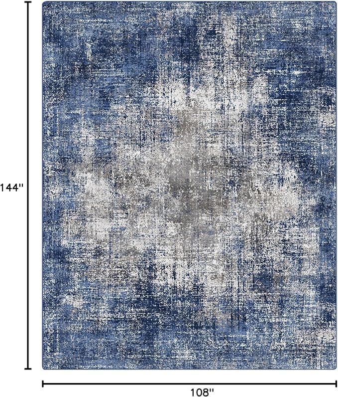 GENIMO Washable Area Rugs for Living Room, 9x12 Modern Non Slip Rugs, Low Pile Lightweight Soft Print Rug for Bedroom, Dining Room, Home Office, Washed Blue&Gray
