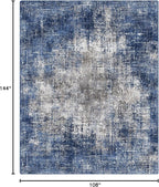 GENIMO Washable Area Rugs for Living Room, 9x12 Modern Non Slip Rugs, Low Pile Lightweight Soft Print Rug for Bedroom, Dining Room, Home Office, Washed Blue&Gray