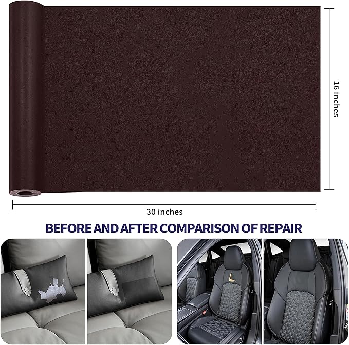 Leather Repair Patch Tape Kit, Self-Adhesive Leather & Vinyl Repair for Furniture, Couch, Sofa, Car Seats, Office Chair - 30inx16in