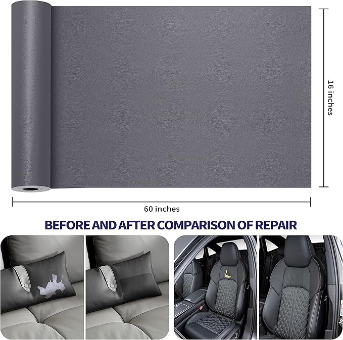 Leather Repair Patch Tape Kit, Self Adhesive Leather Repair for Furniture, Couch, Sofa, Car Seats,Office Chair,Vinyl Repair Kit.60inx16in