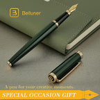 BEILUNER Racing Green Fountain Pen,Stunning Luxury Pens with 24K Gold Finish, Gorgeous 24K Gilded Nib(Fine), Trustworthy Gift for Men&Women -Ink Converter-Elegant, Graduation,Fancy Pen for Writing