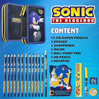 SONIC THE HEDGEHOG Pencil Case for Kids Stationery Set Pens Colored Pencils Mini Notebook School Supplies Gamer Gifts for Boys