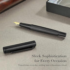 MCNTEIK Matte Black Forest Fountain Pen, Exquisite Vertical Grooving Design, 18K Gilded Nib (Fine), Fancy Pen Gift Set for Men & Women, Professional, Business Signature, Office, Nice Designer Pens