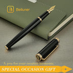 BEILUNER Black Fountain Pen,Stunning Luxury Pens with 24K Gold Accents, Gorgeous 24K Gilded Nib(Fine), Trustworthy Pen Gift for Men&Women -Ink Converter-Elegant, Reliable,Fancy Pen for Writing
