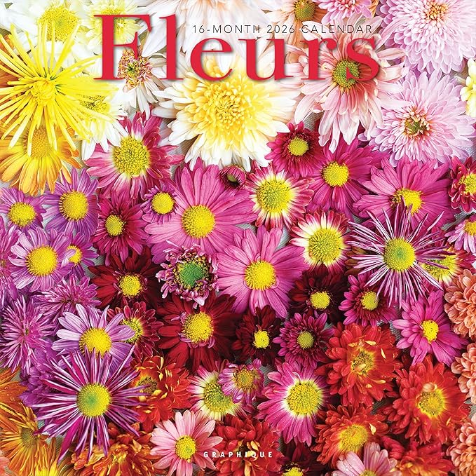 Graphique 2026 Fleurs Wall Calendar | 12” x 12” | Thick Paper | Home & Office Organizer | Large Monthly Grid | 3 Languages & Marked Holidays | 4 Month Preview Page for 2027