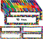 40PCS Desk Nameplates, 4 Designs Double Sided PET Film Desk Name Tags Erasable & Reusable Traditional Manuscript Name Plate Colorful Decoration for Student School Classroom Organization (10” x 2.8”)