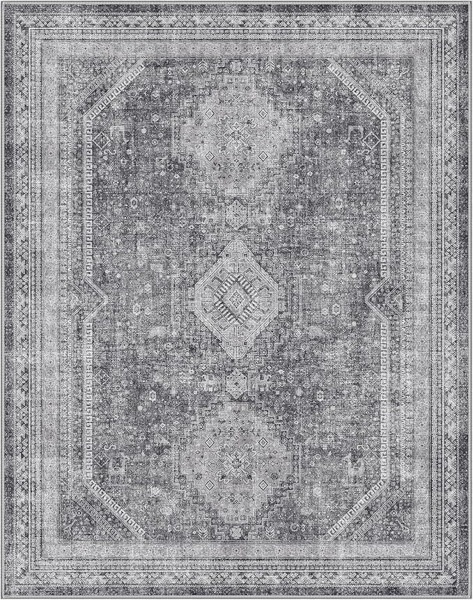 GENIMO 6x9 Area Rugs for Living Room, Machine Washable Non Slip Rugs, Low Pile Lightweight Print Rug for Bedroom, Dining Room, Home Office, Vintage Grey