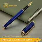 BEILUNER Blue Fountain Pen,Stunning Luxury Pens with 24K Gold Accents, Gorgeous 24K Gilded Nib(Extra Fine), Fancy Pen Gift for Men&Women -Ink Converter-Elegant, Reliable,Graduation Presents, Nice Pen