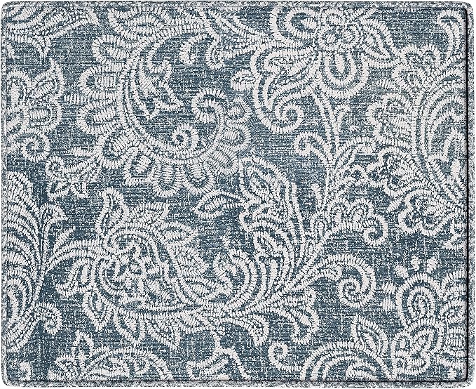 Spatial Order Home Decor | Dinah Collection Modern Storage Ottoman | Ottoman with Storage for Living Room & Bedroom(Blue Denim Jacobean Print)