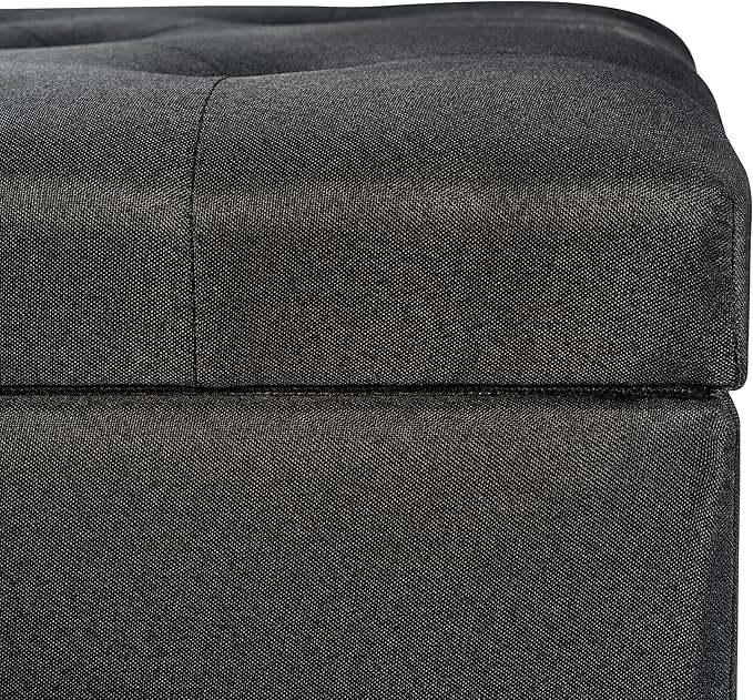 Decent Home 24" Storage Ottoman, Fabric Ottoman Foot Rest Stool with Hinged Lid, Tufted Rectangle Upholstered Footstool, Load Up to 350 lb, for Living Room, Bedroom, Dorm, Black